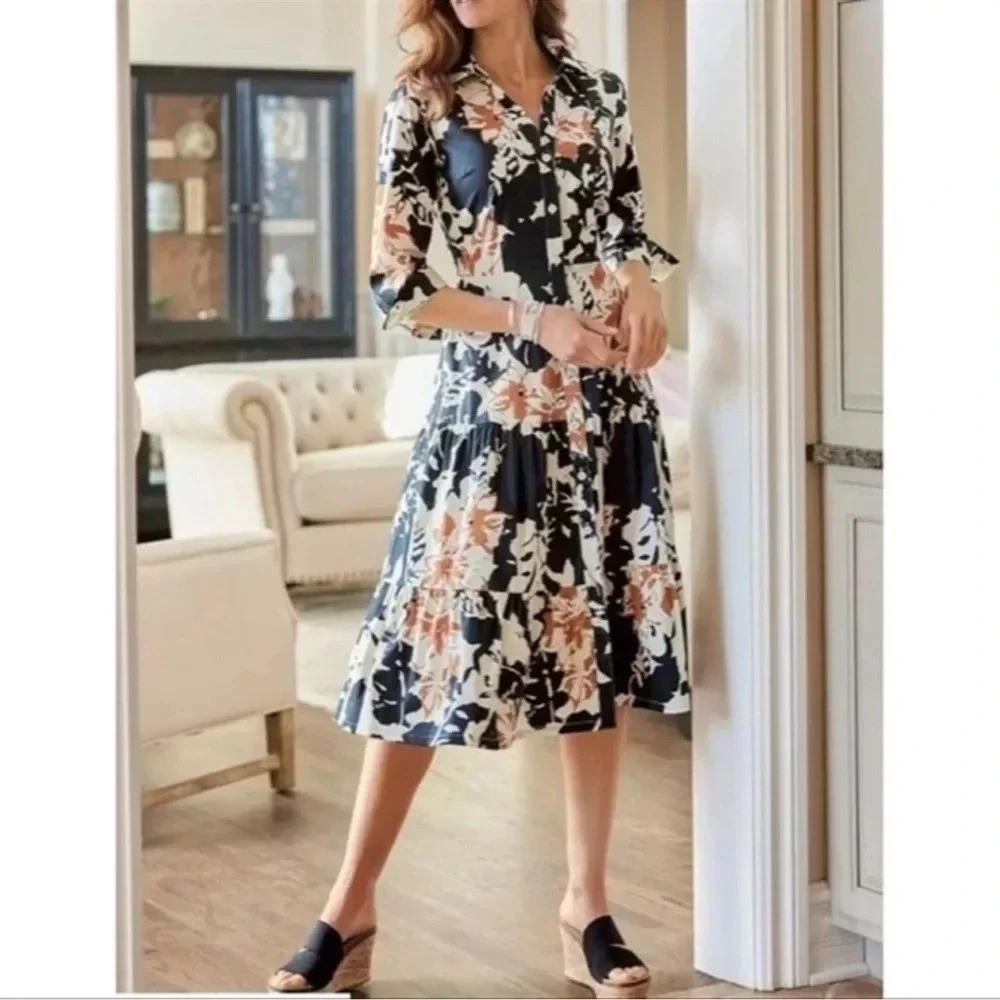 Soft Surroundings Moonglow Cotton Button Front Tea Midi Shirt Dress collated - Picture 2 of 15